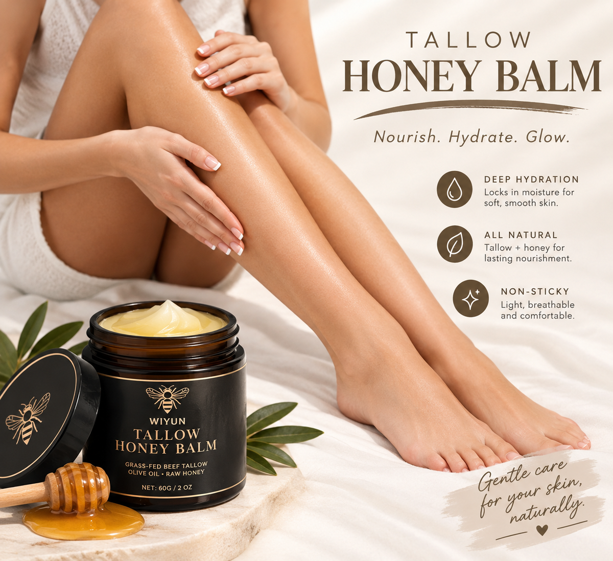 Beef Tallow & Honey Brightening Cream for Hydrated, Smooth & Glowing Skin