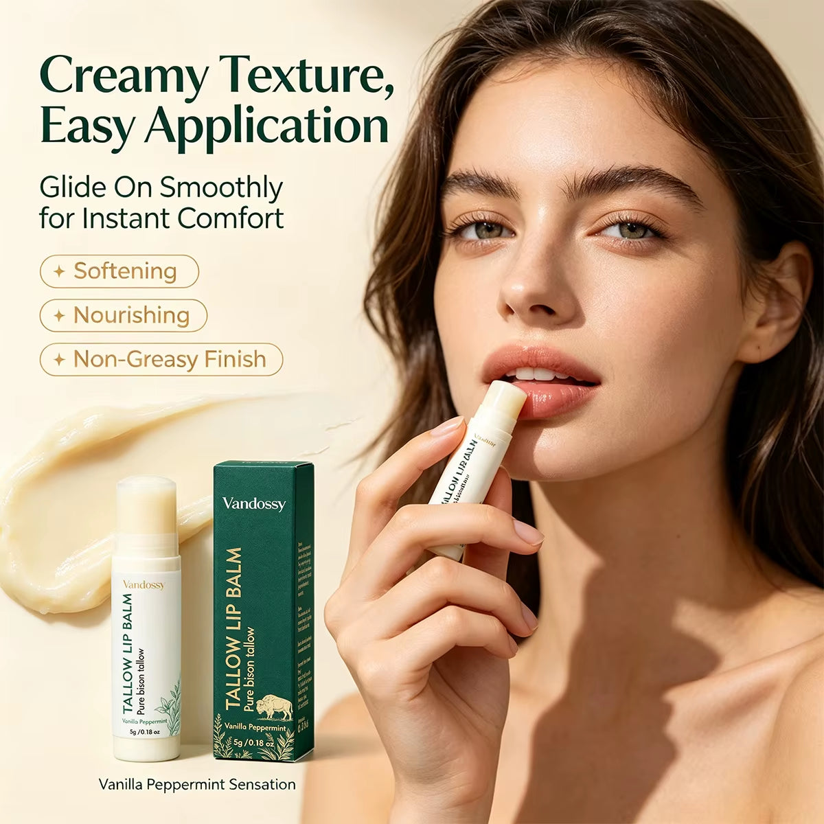 Grass Fed Organic Beef Tallow Lip Balm Stick-Waterproof Herbal Moisturizer 5G